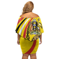 Uganda Family Matching Off Shoulder Short Dress and Hawaiian Shirt 63rd Anniversary Of Independence - Wonder Print Shop