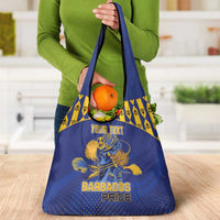 Custom Barbados Pride Cricket Grocery Bag Dwarf Poinciana Flower Sporty Style