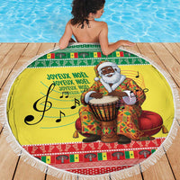 Senegal Christmas Beach Blanket Black Santa Playing Djembe Drum - Wonder Print Shop