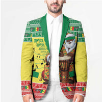 Senegal Christmas Blazer Black Santa Playing Djembe Drum - Wonder Print Shop