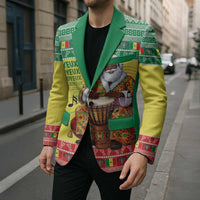 Senegal Christmas Blazer Black Santa Playing Djembe Drum - Wonder Print Shop