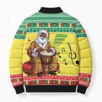 Senegal Christmas Bomber Puffer Jacket Black Santa Playing Djembe Drum - Wonder Print Shop