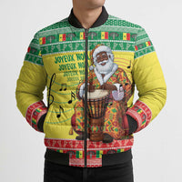 Senegal Christmas Bomber Puffer Jacket Black Santa Playing Djembe Drum - Wonder Print Shop