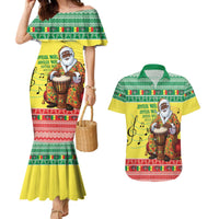 Senegal Christmas Couples Matching Mermaid Dress and Hawaiian Shirt Black Santa Playing Djembe Drum - Wonder Print Shop