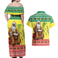 Senegal Christmas Couples Matching Off Shoulder Maxi Dress and Hawaiian Shirt Black Santa Playing Djembe Drum - Wonder Print Shop