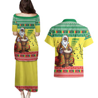 Senegal Christmas Couples Matching Puletasi and Hawaiian Shirt Black Santa Playing Djembe Drum - Wonder Print Shop