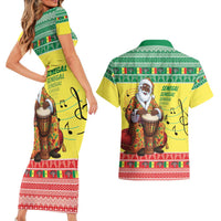 Senegal Christmas Couples Matching Short Sleeve Bodycon Dress and Hawaiian Shirt Black Santa Playing Djembe Drum - Wonder Print Shop