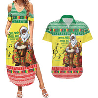 Senegal Christmas Couples Matching Summer Maxi Dress and Hawaiian Shirt Black Santa Playing Djembe Drum - Wonder Print Shop