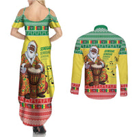 Senegal Christmas Couples Matching Summer Maxi Dress and Long Sleeve Button Shirt Black Santa Playing Djembe Drum - Wonder Print Shop