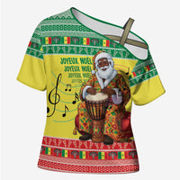 Senegal Christmas Cross Shoulder Shirt Black Santa Playing Djembe Drum - Wonder Print Shop
