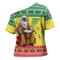 Senegal Christmas Cross Shoulder Shirt Black Santa Playing Djembe Drum - Wonder Print Shop