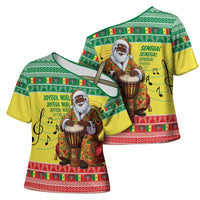 Senegal Christmas Cross Shoulder Shirt Black Santa Playing Djembe Drum - Wonder Print Shop