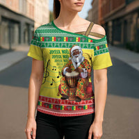 Senegal Christmas Cross Shoulder Shirt Black Santa Playing Djembe Drum - Wonder Print Shop