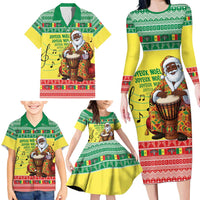 Senegal Christmas Family Matching Long Sleeve Bodycon Dress and Hawaiian Shirt Black Santa Playing Djembe Drum - Wonder Print Shop