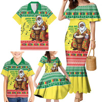 Senegal Christmas Family Matching Mermaid Dress and Hawaiian Shirt Black Santa Playing Djembe Drum - Wonder Print Shop