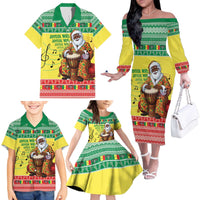 Senegal Christmas Family Matching Off The Shoulder Long Sleeve Dress and Hawaiian Shirt Black Santa Playing Djembe Drum - Wonder Print Shop
