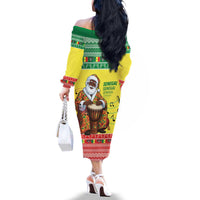 Senegal Christmas Family Matching Off The Shoulder Long Sleeve Dress and Hawaiian Shirt Black Santa Playing Djembe Drum - Wonder Print Shop