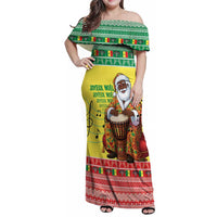 Senegal Christmas Family Matching Off Shoulder Maxi Dress and Hawaiian Shirt Black Santa Playing Djembe Drum - Wonder Print Shop