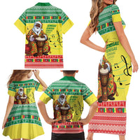 Senegal Christmas Family Matching Short Sleeve Bodycon Dress and Hawaiian Shirt Black Santa Playing Djembe Drum - Wonder Print Shop