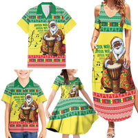 Senegal Christmas Family Matching Summer Maxi Dress and Hawaiian Shirt Black Santa Playing Djembe Drum - Wonder Print Shop