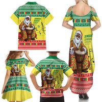 Senegal Christmas Family Matching Summer Maxi Dress and Hawaiian Shirt Black Santa Playing Djembe Drum - Wonder Print Shop