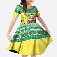 Senegal Christmas Kid Short Sleeve Dress Black Santa Playing Djembe Drum - Wonder Print Shop