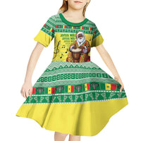 Senegal Christmas Kid Short Sleeve Dress Black Santa Playing Djembe Drum - Wonder Print Shop