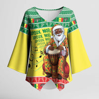 Senegal Christmas Kimono Sleeve Blouse Black Santa Playing Djembe Drum - Wonder Print Shop