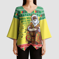 Senegal Christmas Kimono Sleeve Blouse Black Santa Playing Djembe Drum - Wonder Print Shop