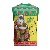 Senegal Christmas Knitted V-Neck Vest Black Santa Playing Djembe Drum - Wonder Print Shop