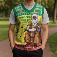 Senegal Christmas Knitted V-Neck Vest Black Santa Playing Djembe Drum - Wonder Print Shop