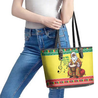 Senegal Christmas Leather Tote Bag Black Santa Playing Djembe Drum - Wonder Print Shop