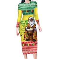 Senegal Christmas Long Sleeve Bodycon Dress Black Santa Playing Djembe Drum - Wonder Print Shop