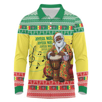 Senegal Christmas Long Sleeve Polo Shirt Black Santa Playing Djembe Drum - Wonder Print Shop