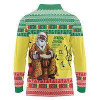 Senegal Christmas Long Sleeve Polo Shirt Black Santa Playing Djembe Drum - Wonder Print Shop