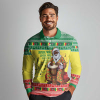 Senegal Christmas Long Sleeve Polo Shirt Black Santa Playing Djembe Drum - Wonder Print Shop