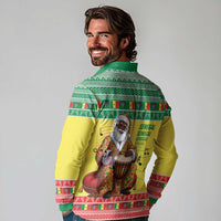 Senegal Christmas Long Sleeve Polo Shirt Black Santa Playing Djembe Drum - Wonder Print Shop