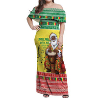 Senegal Christmas Off Shoulder Maxi Dress Black Santa Playing Djembe Drum - Wonder Print Shop