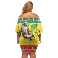 Senegal Christmas Off Shoulder Short Dress Black Santa Playing Djembe Drum - Wonder Print Shop