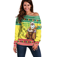 Senegal Christmas Off Shoulder Sweater Black Santa Playing Djembe Drum - Wonder Print Shop
