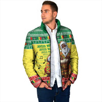Senegal Christmas Padded Jacket Black Santa Playing Djembe Drum - Wonder Print Shop