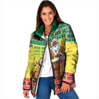 Senegal Christmas Padded Jacket Black Santa Playing Djembe Drum - Wonder Print Shop