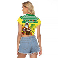 Senegal Christmas Raglan Cropped T Shirt Black Santa Playing Djembe Drum - Wonder Print Shop