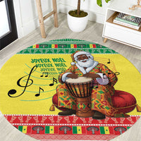 Senegal Christmas Round Carpet Black Santa Playing Djembe Drum - Wonder Print Shop