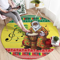 Senegal Christmas Round Carpet Black Santa Playing Djembe Drum - Wonder Print Shop
