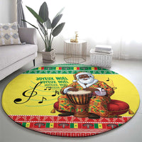 Senegal Christmas Round Carpet Black Santa Playing Djembe Drum - Wonder Print Shop