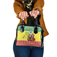 Senegal Christmas Shoulder Handbag Black Santa Playing Djembe Drum - Wonder Print Shop