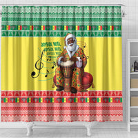 Senegal Christmas Shower Curtain Black Santa Playing Djembe Drum - Wonder Print Shop