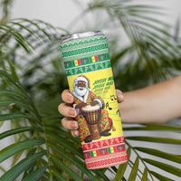 Senegal Christmas Skinny Tumbler Black Santa Playing Djembe Drum - Wonder Print Shop