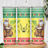 Senegal Christmas Skinny Tumbler Black Santa Playing Djembe Drum - Wonder Print Shop